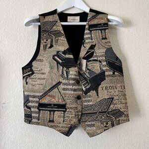 Vintage 1990s Conterio Women XL Brown V-neck Jacquard Piano Tapestry Vest Casual